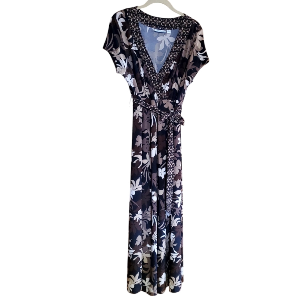 Croft & Barrow Floral Wrap Dress Size L- Brown Taupe And Beige